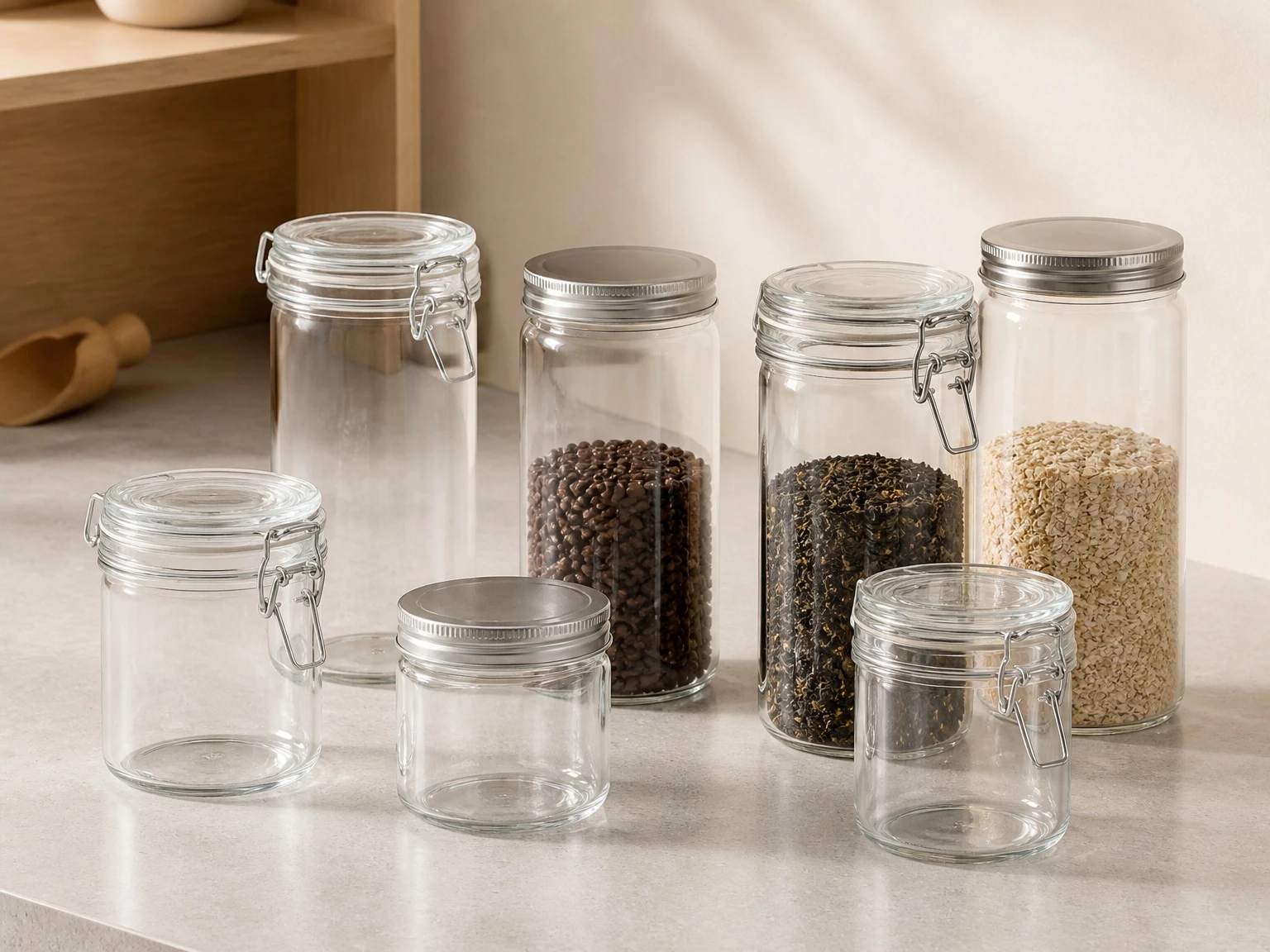 Custom glass spice jars with shaker tops and flip-top caps Custom glass spice jars with shaker tops and flip-top caps