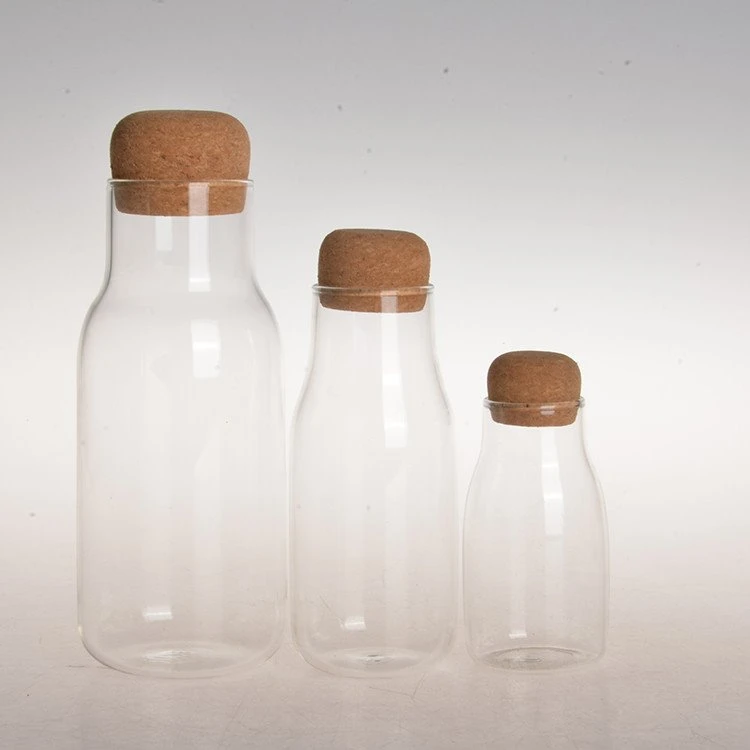 Clear high borosilicate glass jar with cork