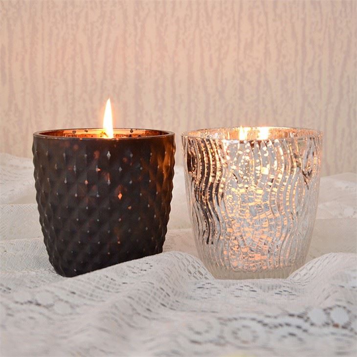 Silver Speckled Glass Candle Holders