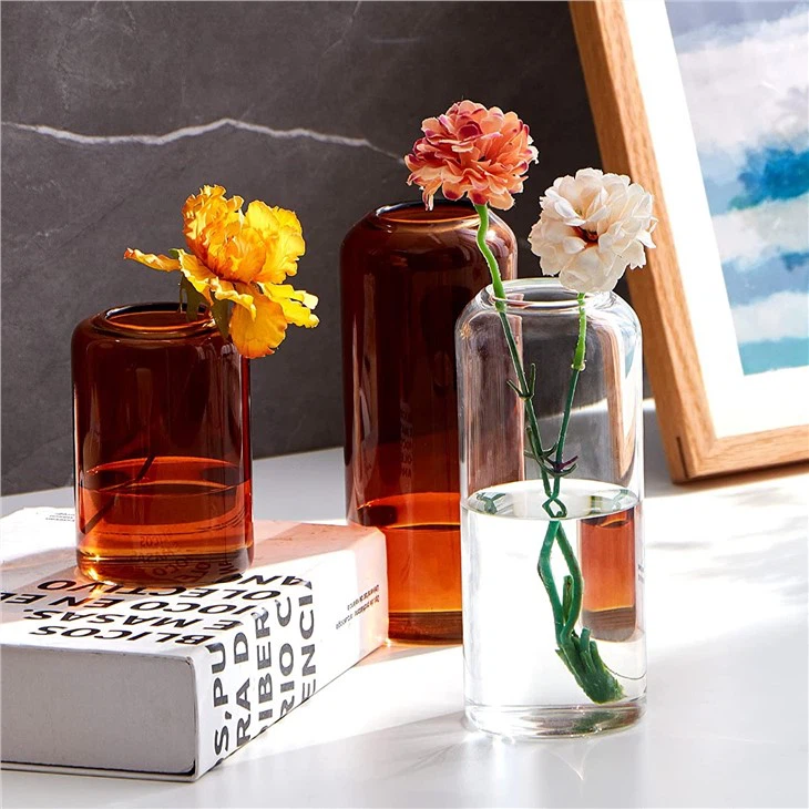 Amber glass bottle vase