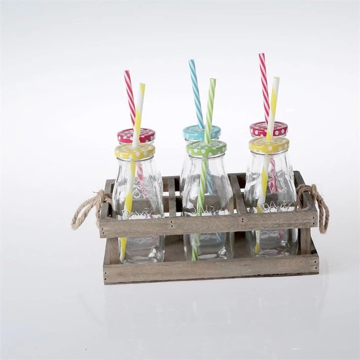 Glass Milk Jar Wirh Color Straw