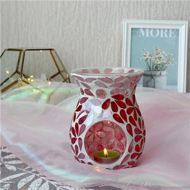 Mosaic Red Glass Candle Holder
