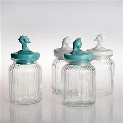 Glass Penny Candy Jar With Ceramic Lids