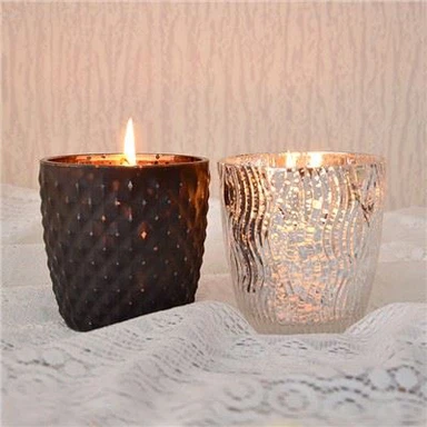 Silver Speckled Glass Candle Holders