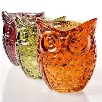 Owl glass candle holder jar