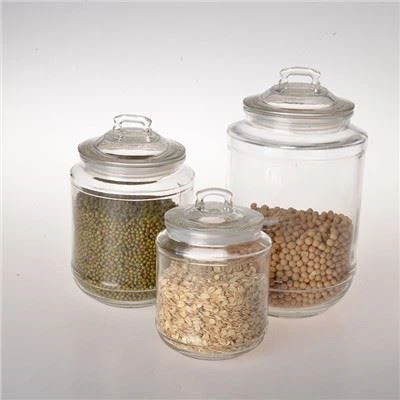 Transparent soda lime glass storage jar