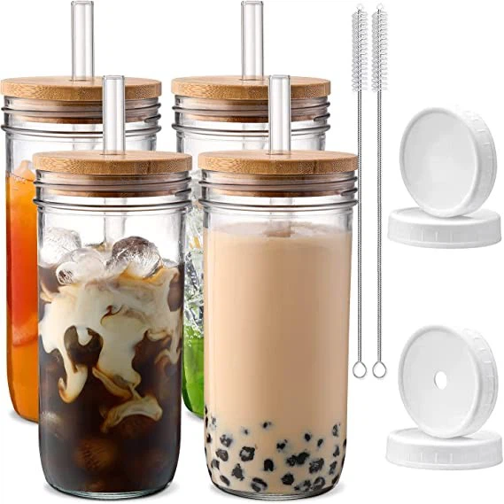 24oz Glass Cups With Lid And Straws