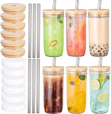 Mason Jar With Bamboo Lids Straws
