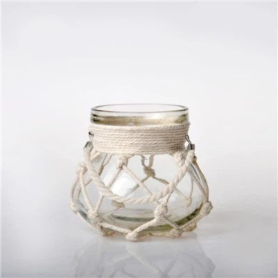Mini Glass Tea Light Holders Light Color Rope Braid
