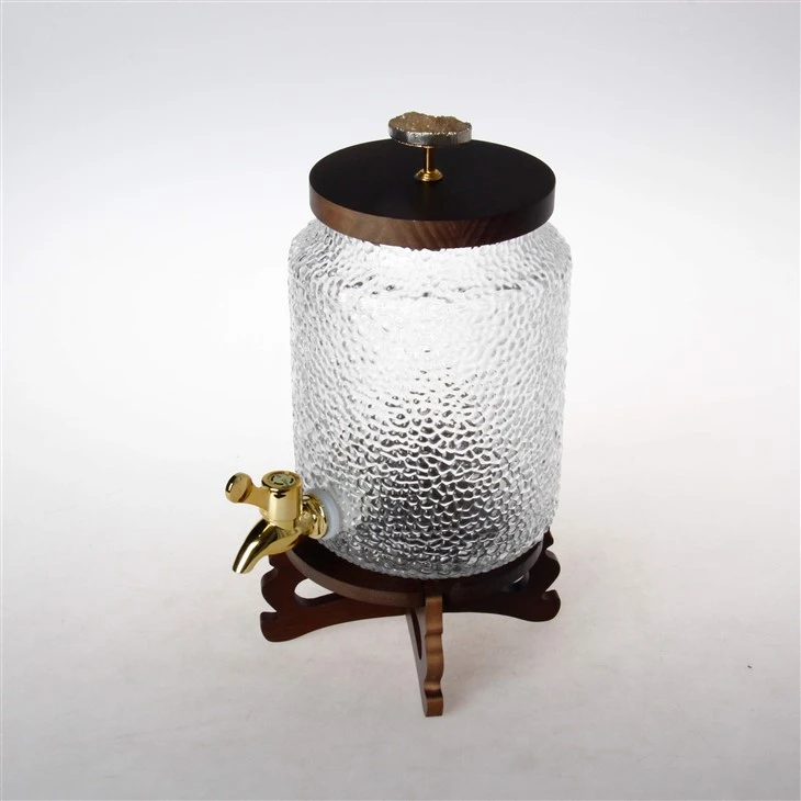 2.5L Hammered Glass Beverage Dispenser With Wooden Stand factory