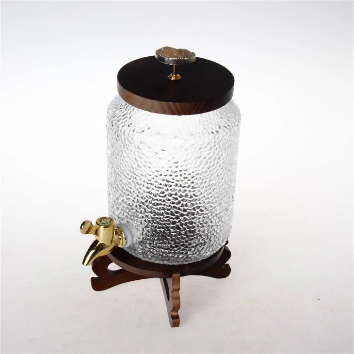 2.5L Hammered Glass Beverage Dispenser With Wooden Stand high quality