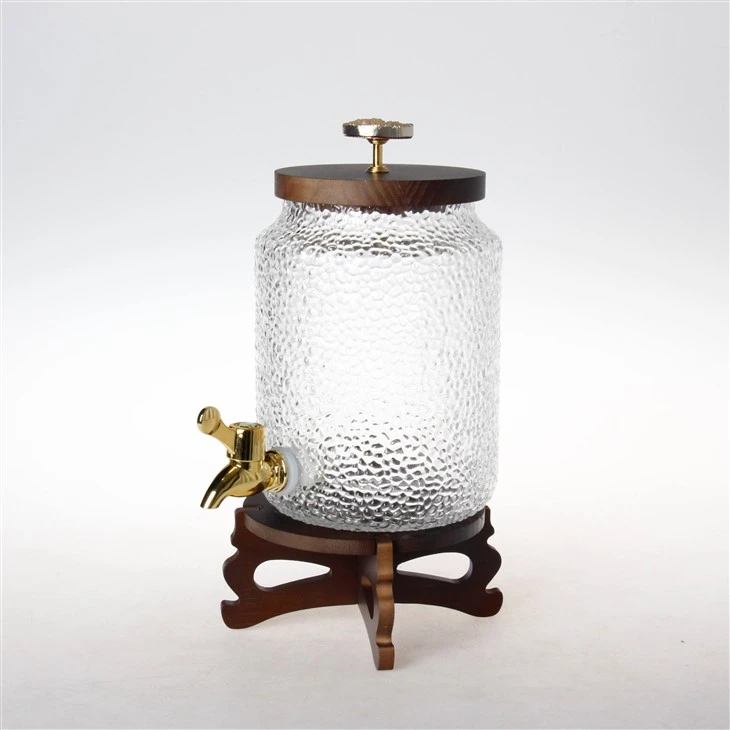 2.5L Hammered Glass Beverage Dispenser With Wooden Stand suppliers