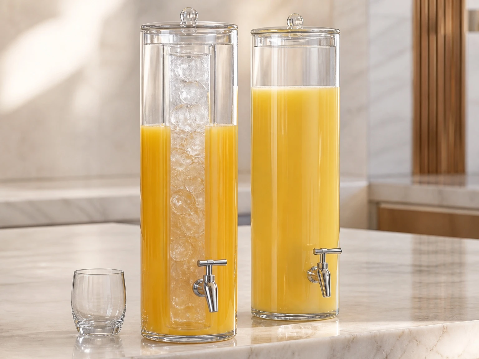 Custom glass juice dispensers for buffet and breakfast service Custom glass juice dispensers for buffet and breakfast service