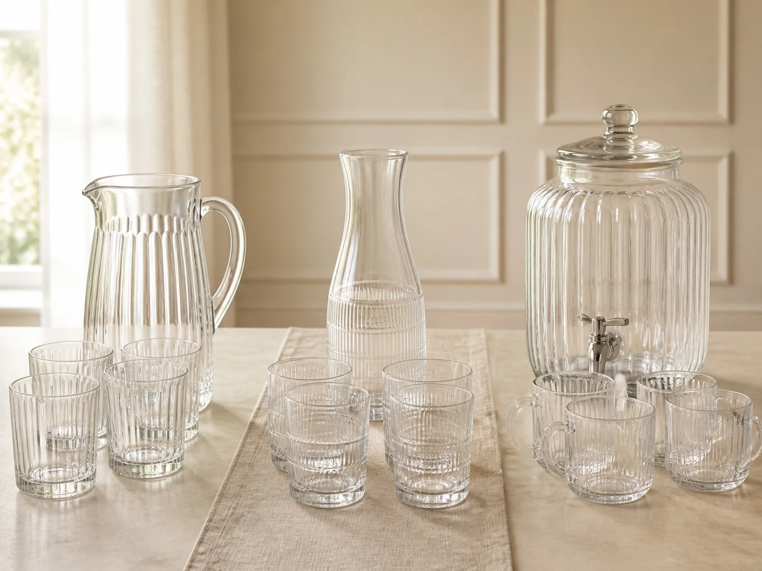 Custom glass serving sets for water, juice, and beverage service Custom glass serving sets for water, juice, and beverage service