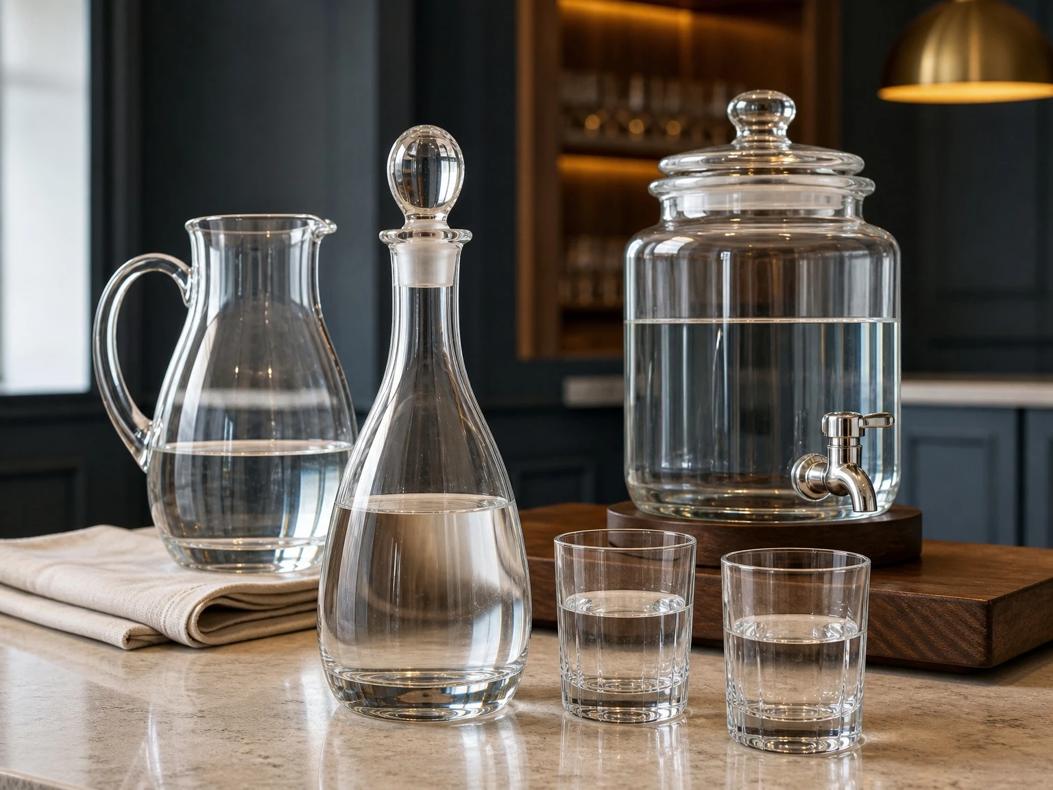 Glass drinkware in restaurant and bar service Glass drinkware in restaurant and bar service