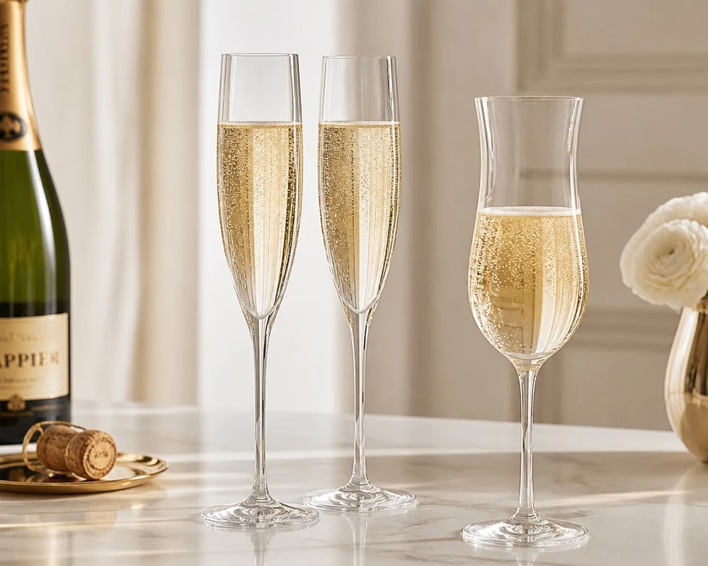Custom champagne flutes with etched stems for weddings and hospitality Custom champagne flutes with etched stems for weddings and hospitality