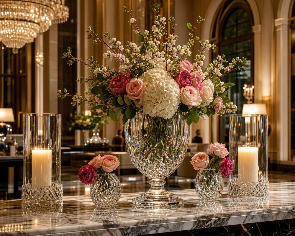 Glass vases and candle holders for hotels and restaurants Glass vases and candle holders for hotels and restaurants