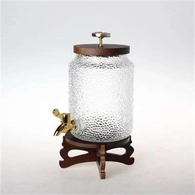 2.5L Hammered Glass Beverage Dispenser With Wooden Stand