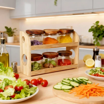 6-Jar Storage Set With Acacia Wood Base