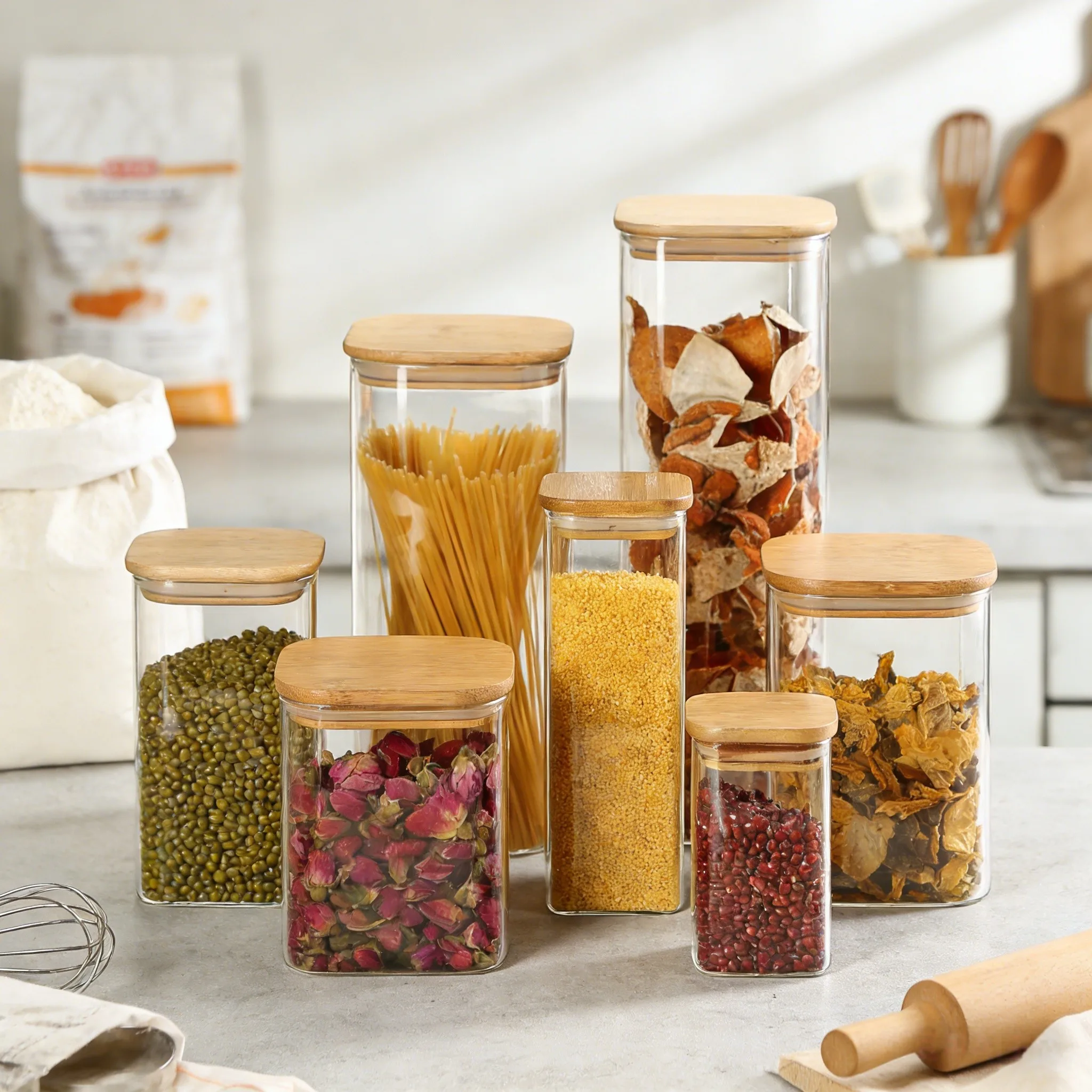 Borosilicate Glass Storage Containers With Bamboo Lids
