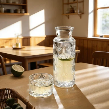 U-Shaped Textured Glass Stackable Cup & Pot Set